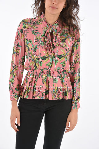 Peplum Hem Tie Neck Blouse