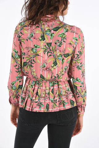 Peplum Hem Tie Neck Blouse