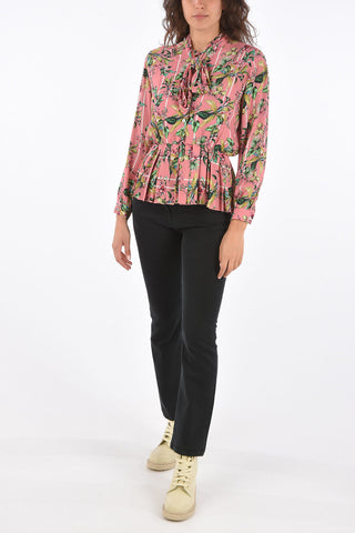 Peplum Hem Tie Neck Blouse