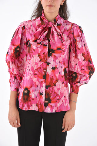 Floral Printed Tie Neck Collar Blouse