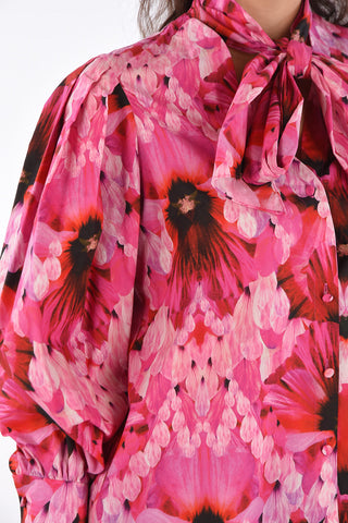 Floral Printed Tie Neck Collar Blouse