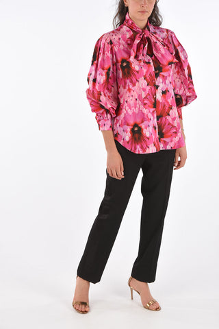 Floral Printed Tie Neck Collar Blouse