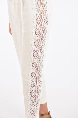 Double Pleated Lace Side Band Pants