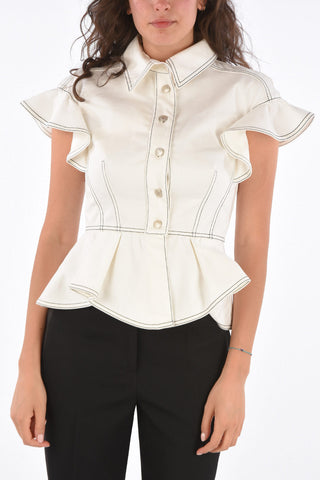 Denim Peplum Hem Blouse