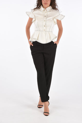 Denim Peplum Hem Blouse
