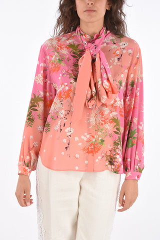 Floral Printed Silk Tie Neck Shirt