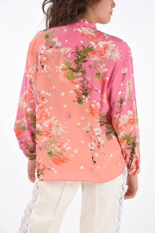Floral Printed Silk Tie Neck Shirt