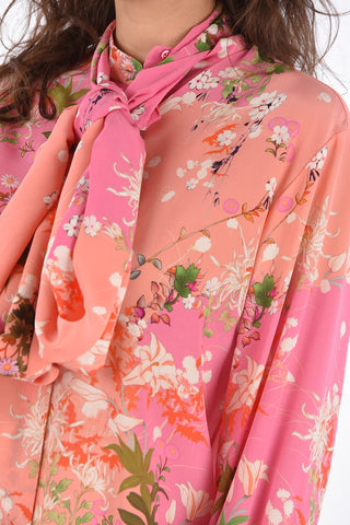 Floral Printed Silk Tie Neck Shirt