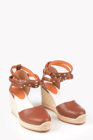 Straw Wedges with Studded Ankle Strap 9cm