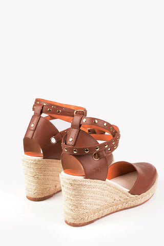 Straw Wedges with Studded Ankle Strap 9cm
