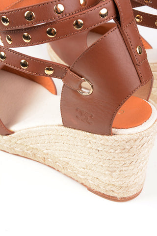 Straw Wedges with Studded Ankle Strap 9cm