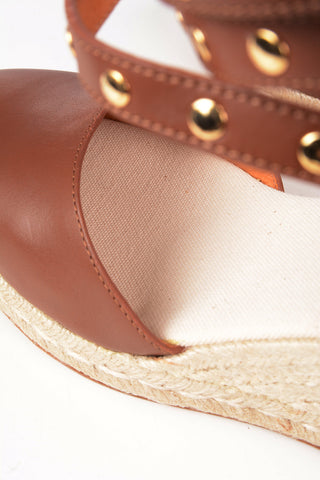 Straw Wedges with Studded Ankle Strap 9cm