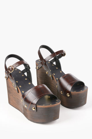Crocodile Printed Leather Wedges 11cm