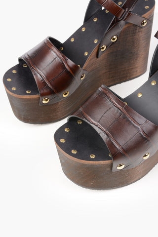 Crocodile Printed Leather Wedges 11cm