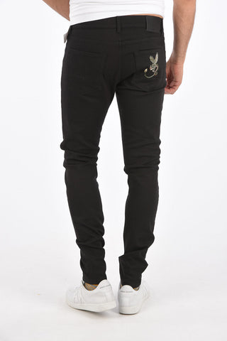 jeans con ricamo in denim stretch 15cm