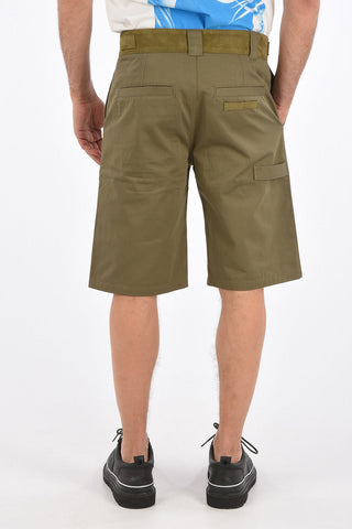 cotton shorts with suede leather details