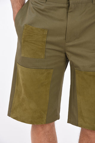 cotton shorts with suede leather details