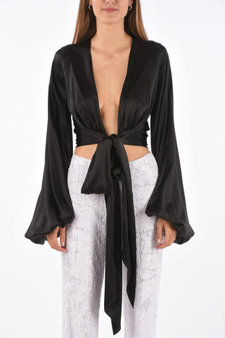 silk wrap blouse with Plunging Neckline