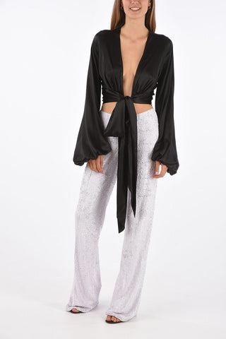 silk wrap blouse with Plunging Neckline