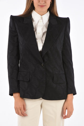 abstract print silk peak lapel 1-button blazer