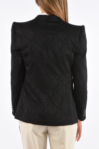 abstract print silk peak lapel 1-button blazer