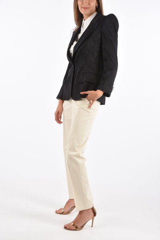 abstract print silk peak lapel 1-button blazer