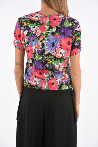 floral-print silk blouse