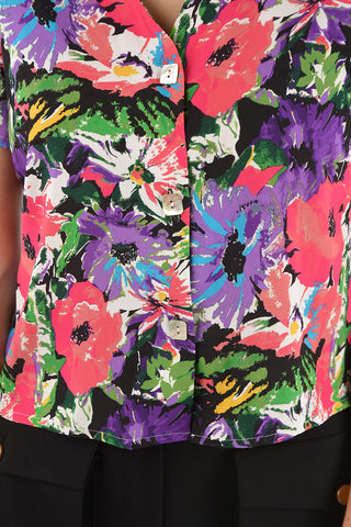 floral-print silk blouse