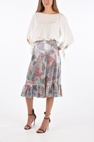 abstract print lurex trumpet skirt