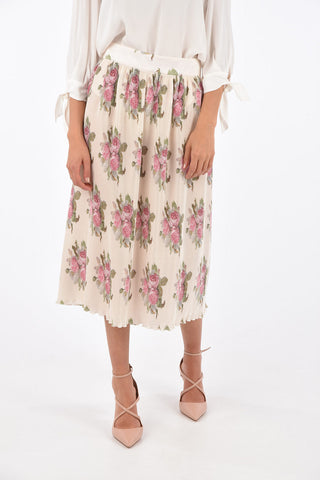 roses-print high-rise waist midi accordion skirt