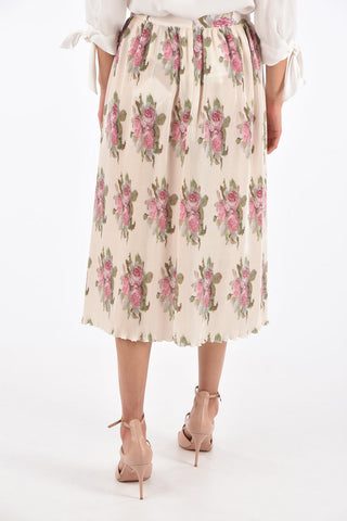 roses-print high-rise waist midi accordion skirt