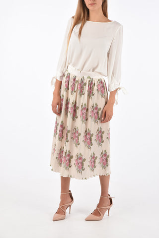 roses-print high-rise waist midi accordion skirt