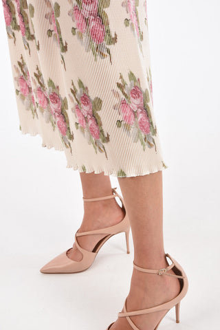 roses-print high-rise waist midi accordion skirt
