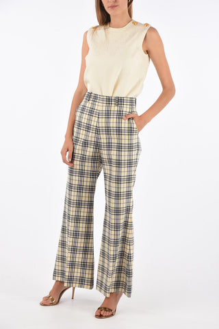 pantalone bootcut tartan a vita alta