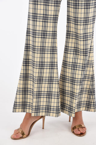pantalone bootcut tartan a vita alta
