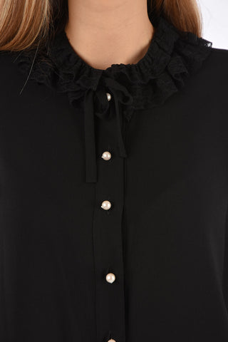 Lace tie neck collar sable’ blouse