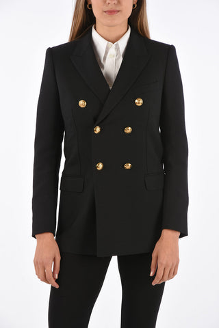peak lapel double-breasted blazer with golden Buttons