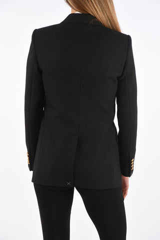 peak lapel double-breasted blazer with golden Buttons