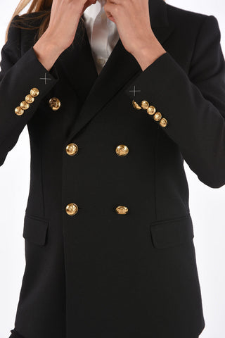 peak lapel double-breasted blazer with golden Buttons