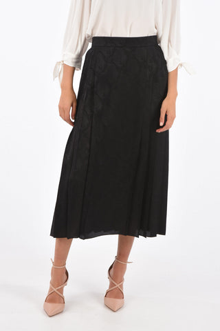 abstract print silk midi pleates skirt