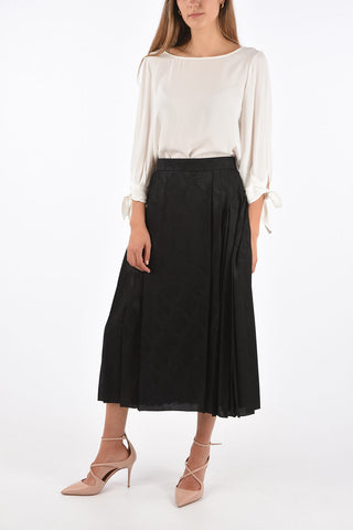 abstract print silk midi pleates skirt