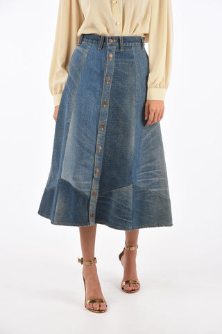gonna a-line midi denim a vita alta