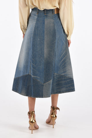 gonna a-line midi denim a vita alta