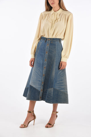 gonna a-line midi denim a vita alta