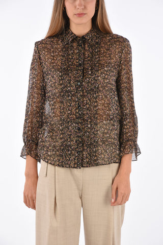 blusa sheer stampa floreale in seta