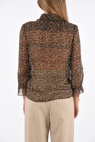 blusa sheer stampa floreale in seta