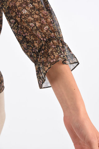 blusa sheer stampa floreale in seta