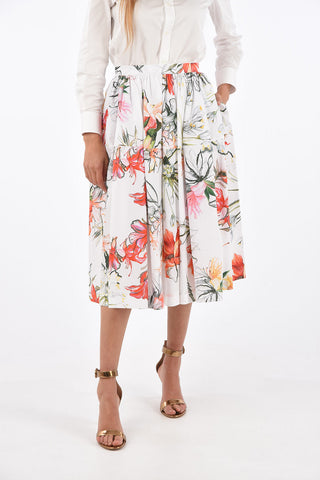 Printed Floral Jetted Pocket Flared Skirt