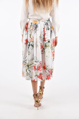 Printed Floral Jetted Pocket Flared Skirt