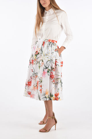 Printed Floral Jetted Pocket Flared Skirt